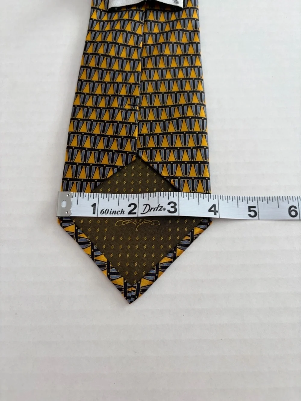 Stonehenge Silk Tie USA Flag Geometric Gold Navy Designer Necktie